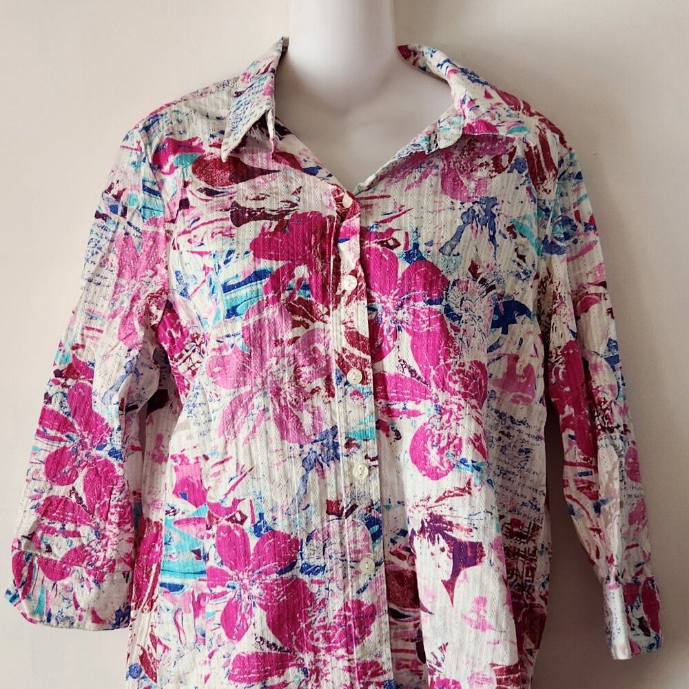 Alia Petite blouse sz 14P pinks blues aquas EUC